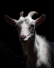 White Goat Against Dark Background Dramatic Light