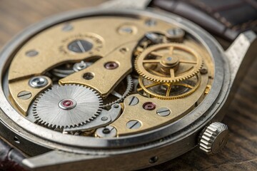 A close up of a watch with a gold and silver band