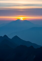 Beautiful sunrise landscape with mountain range silhouette and colorful sky in the morning