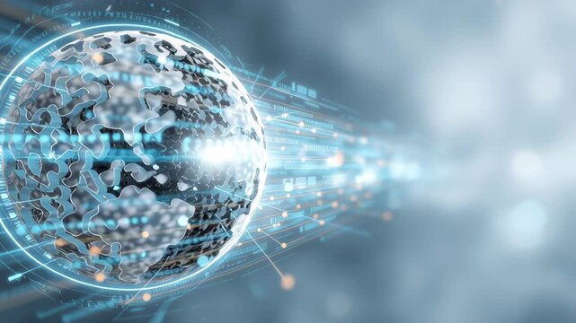 Futuristic Digital Sphere with Glowing Circuits and Abstract Patterns Advanced AI Technology and Communication