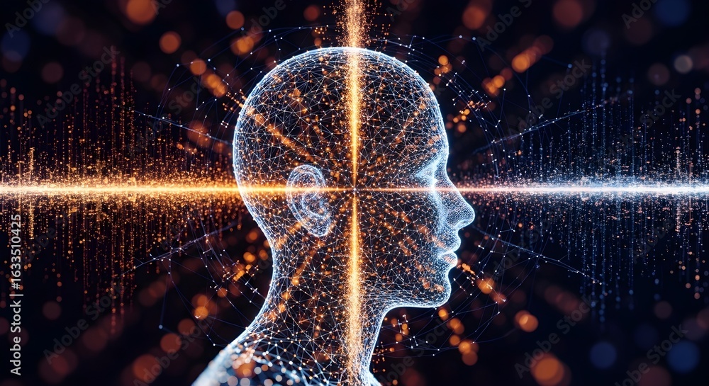Aufkleber artificial intelligence concept with digital brain and neural network connections