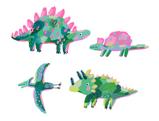 Fototapeta premium Hand drawn Abstract Dinosaur in modern artist painting style. Vector illustration. Dino sketch, line, geometric forms, polka dots, textute