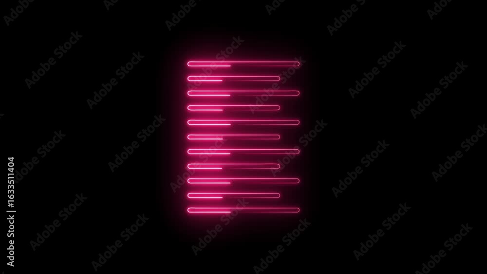 Poster glowing neon pink horizontal bars with rounded ends animating on a clean black background representi