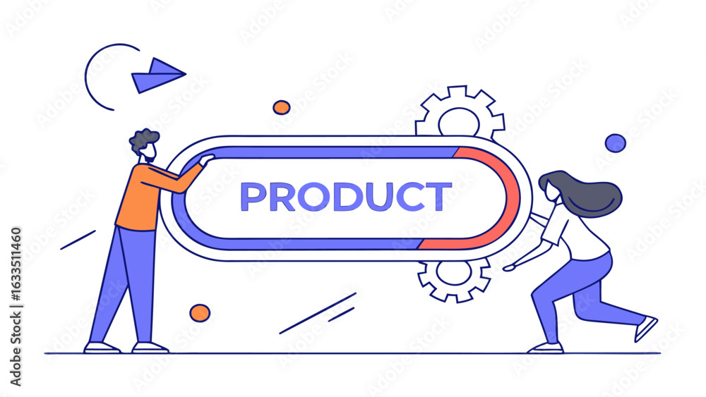 Poster teamwork and collaboration in product development and launch illustrating the journey from concept t