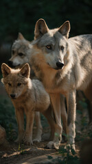 Fototapeta premium Wolf Family in Natural Light Depth of Field