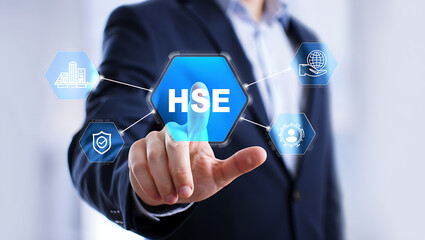 Person touching digital interface with health safety icons business technology