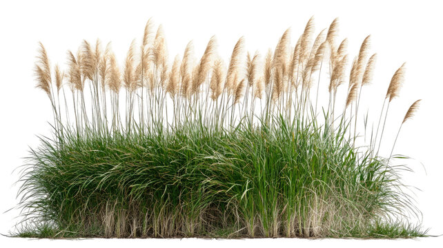 Tall grass reeds natural wetland plants isolated on white background