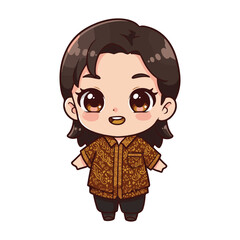 Cute Chibi Boy in Indonesian Batik Shirt