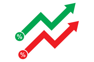 Arrow going up symbol with percentage sign. increasing graph symbol with the colour vector illustration.eps