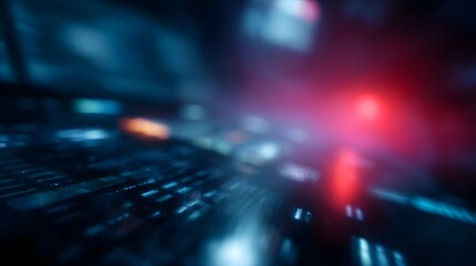 Futuristic digital interface with holographic screens and high tech lighting