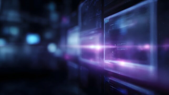 Futuristic digital interface with holographic screens