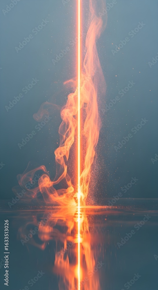 Poster abstract orange light beam reflecting in water creating a mesmerizing and artistic effect
