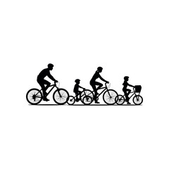 Obraz premium Black silhouette of a family cycling together on a white background bicycle people