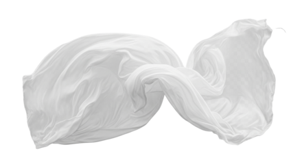 Flying white silk fabric. Cutout on transparent background



