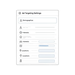 Ad Targeting Settings Interface with Demographics and Interests.