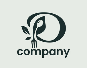 Letter D Food Nature Leaf, Culinary Spoon Fork Logo Design