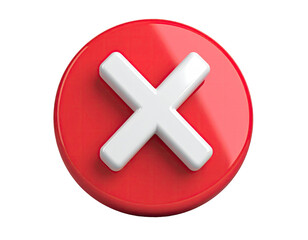 Obraz premium Red 3D button with cross icon interface element isolated on white background