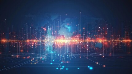 Futuristic vector digital technology interface with abstract geometric shapes and glowing circuit patterns on a modern high-tech background, ideal for innovation, data visualization, and virtual commu