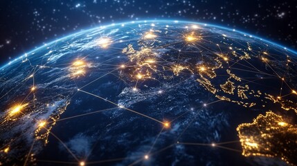 Worldwide connections mapping global network visualization for business strategy, international trade, and economic growth featuring digital earth with connected lines, futuristic data flow, and techn
