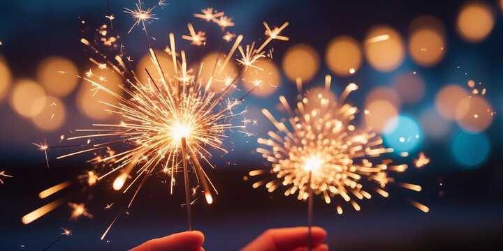 Diwali celebration card with sparkling fireworks and glowing sparklers in vibrant festive bokeh lights on a colorful night background – AI-Generated