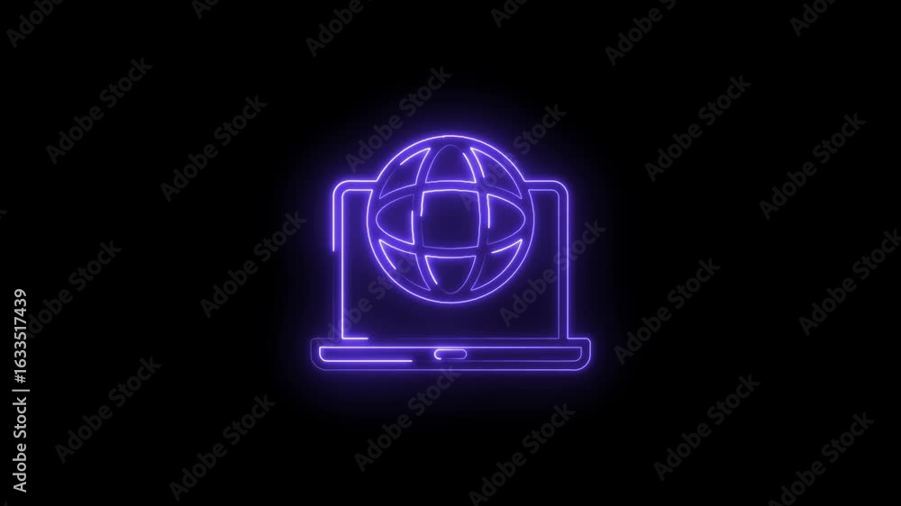 Poster glowing neon globe icon on laptop screen abstract technology concept digital network connection cybe