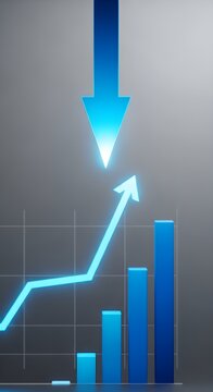Abstract glowing graph with arrows showing business growth and decrease trends