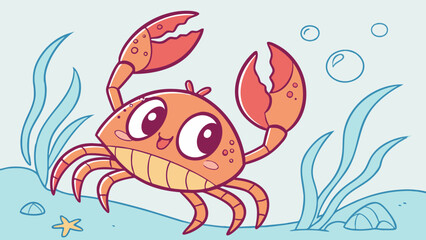 Cute red cartoon crab vector illustration on a blue background