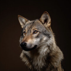 Obraz premium Wolf with Head Tilted Studio Lighting