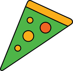 Green slice of pizza with orange toppings isolated on transparent background