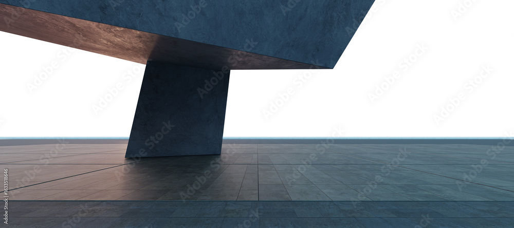 Poster 3d rendering modern empty concrete building overlooking white background