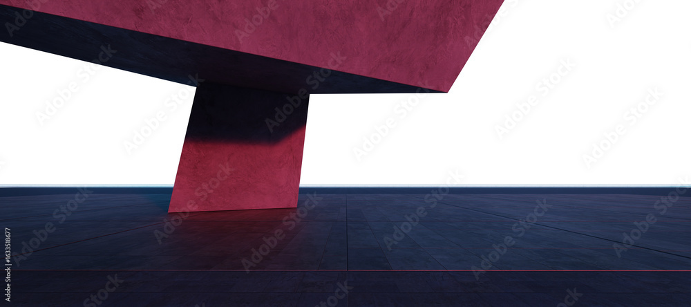 Poster 3d rendering modern empty room with red concrete construction and dark floor