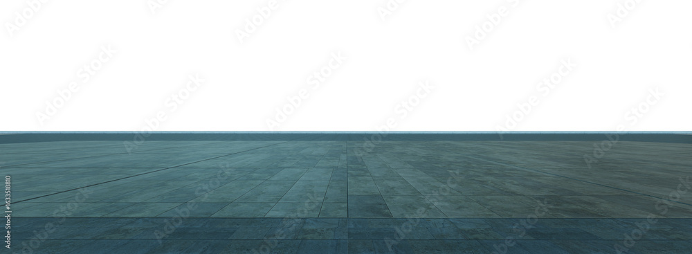 Poster 3d rendering empty concrete floor extending into bright white space