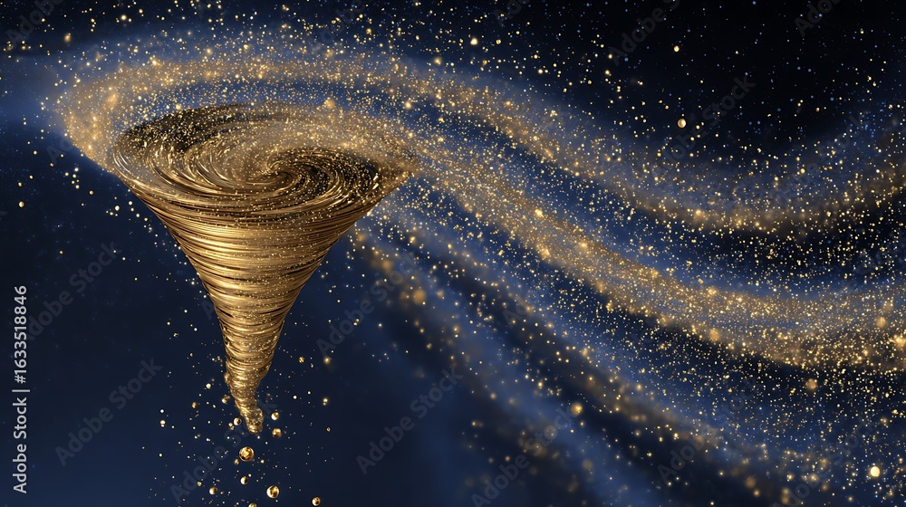 Aufkleber golden swirl with sparkling particle stream against dark background