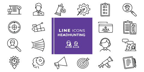 Set of 20 line icons for headhunting and recruitment