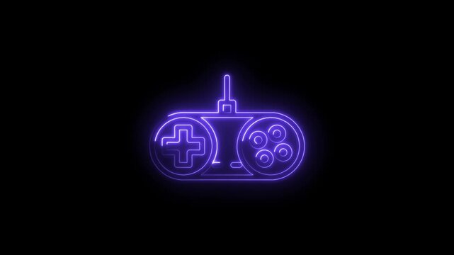 Glowing neon purple video game controller icon isolated on black background futuristic digital symbol - Powered by Adobe