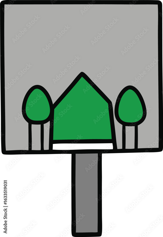 Poster simple doodle of a house with trees isolated on transparent background