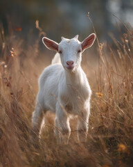 Obraz premium Young Goat in Tall Grass