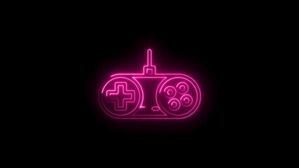 Glowing neon pink retro video game controller icon pulsing with vibrant energy on a dark background - Powered by Adobe