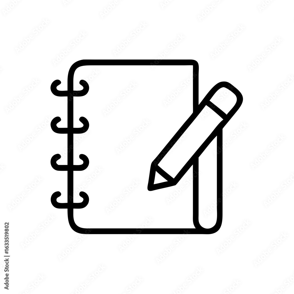 Poster illustration of a notepad with spiral binding and a pencil resting on the right side of the page