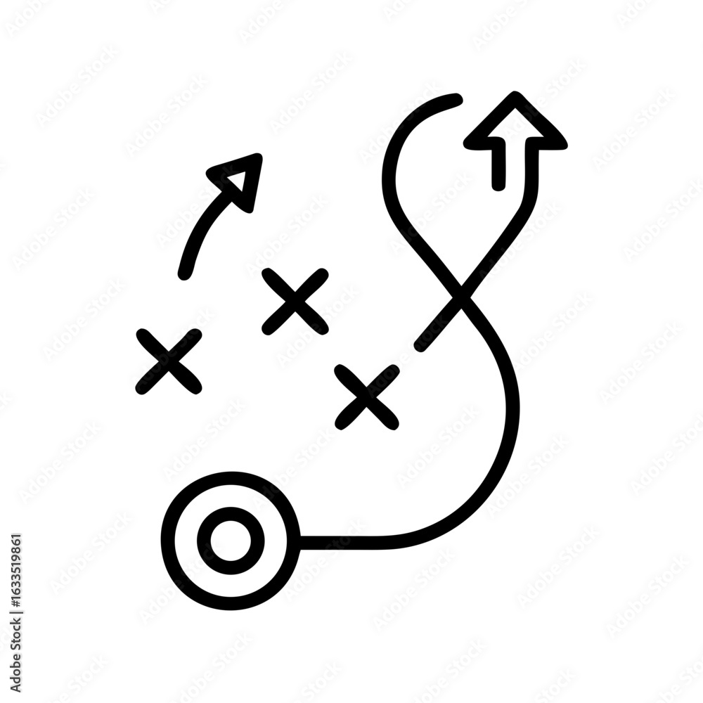 Poster a schematic representation of a strategy with arrows and crosses indicating movement and points of i