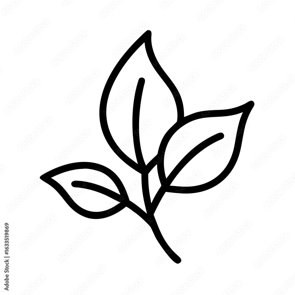 Aufkleber illustration of a sprig with three leaves in a simple outline style on a white background design ele
