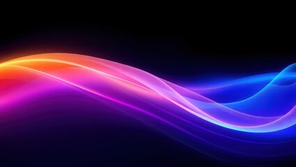 Fototapeta premium Bright Orange Pink Blue Abstract Light Waves on Black Background