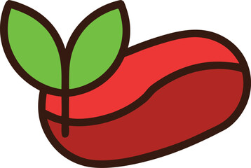 Red coffee bean with green sprout isolated on transparent background