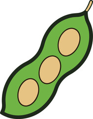 Green soybean pod with three beans isolated on transparent background