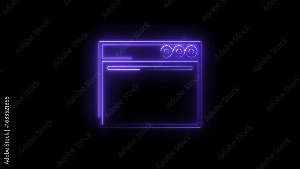 Aufkleber glowing neon purple browser window icon with three circular buttons and progress bar on black backgr