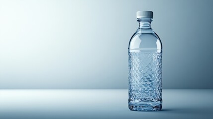 This clear glass sports water bottle features a screw cap and a sleek geometric design. Set against a white background, it provides ample space for customization or branding.