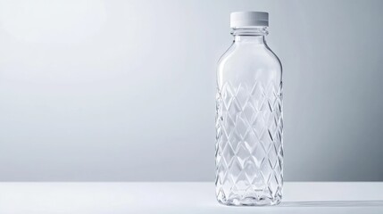 Empty glass sports water bottle with screw cap on a light background offering simplicity and versatility for hydration needs