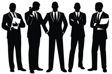 Silhouette of Five Businessmen Wearing Suits and Ties Posing for a Professional