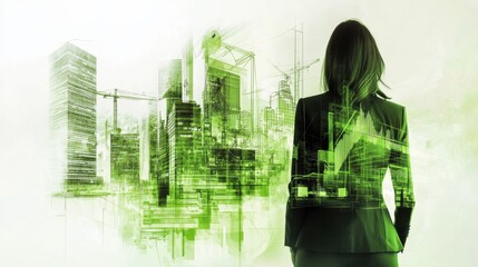 A businessperson s silhouette stands in front of a vibrant high tech cityscape symbolizing the integ n of technology innovation and corporate ambition
