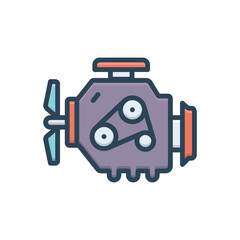 Color illustration icon for engine